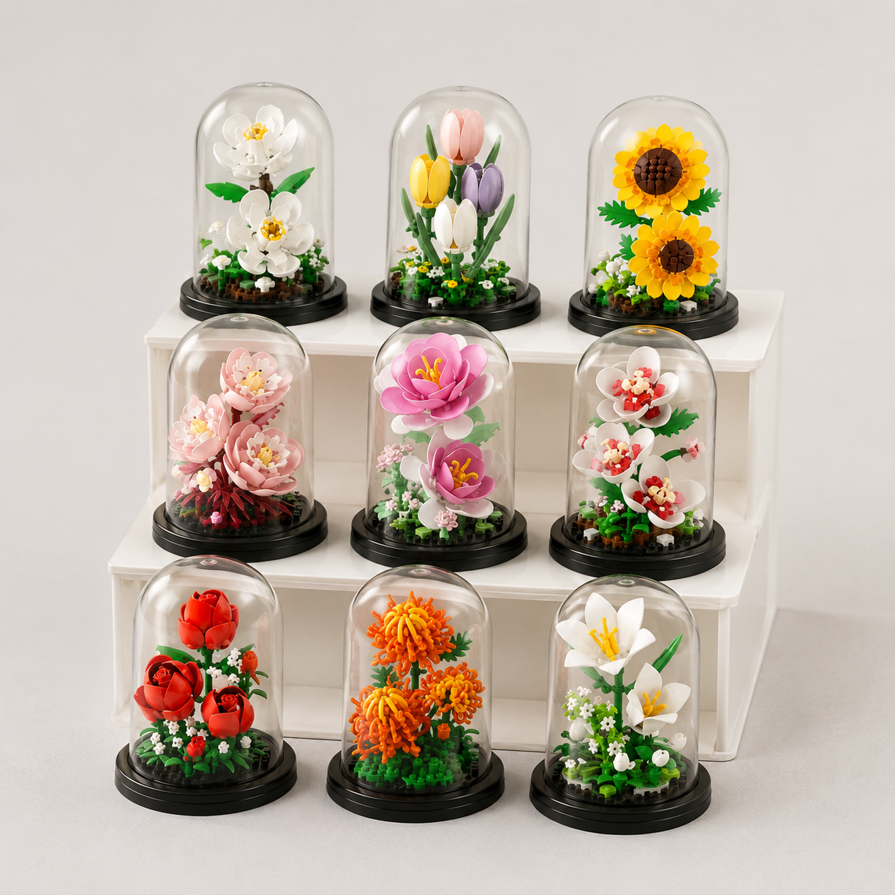 Blocs de construction fleur – décoration bureau avec couvercle anti-poussière, cadeau romantique