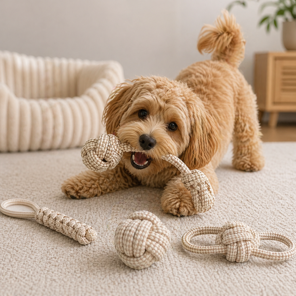 Lot de 4 jouets en corde tressée pour chiens, résistants et parfaits pour les jeux interactifs de toutes tailles de chiens