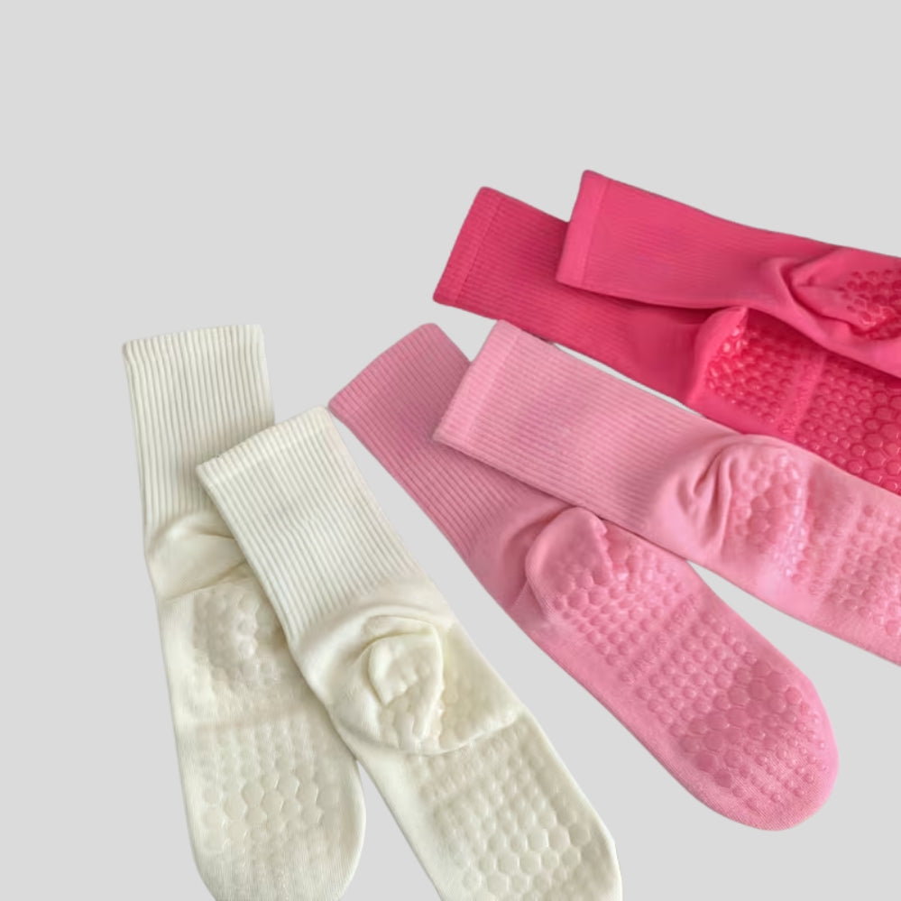 Lot de 3 paires chaussettes yoga femme mi-mollet – antidérapantes, respirantes, Pilates & fitness