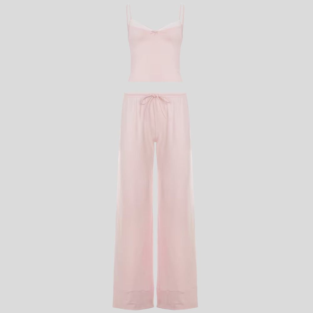 Ensemble détente femme SassyGals – débardeur motif français + pantalon ample taille nouée