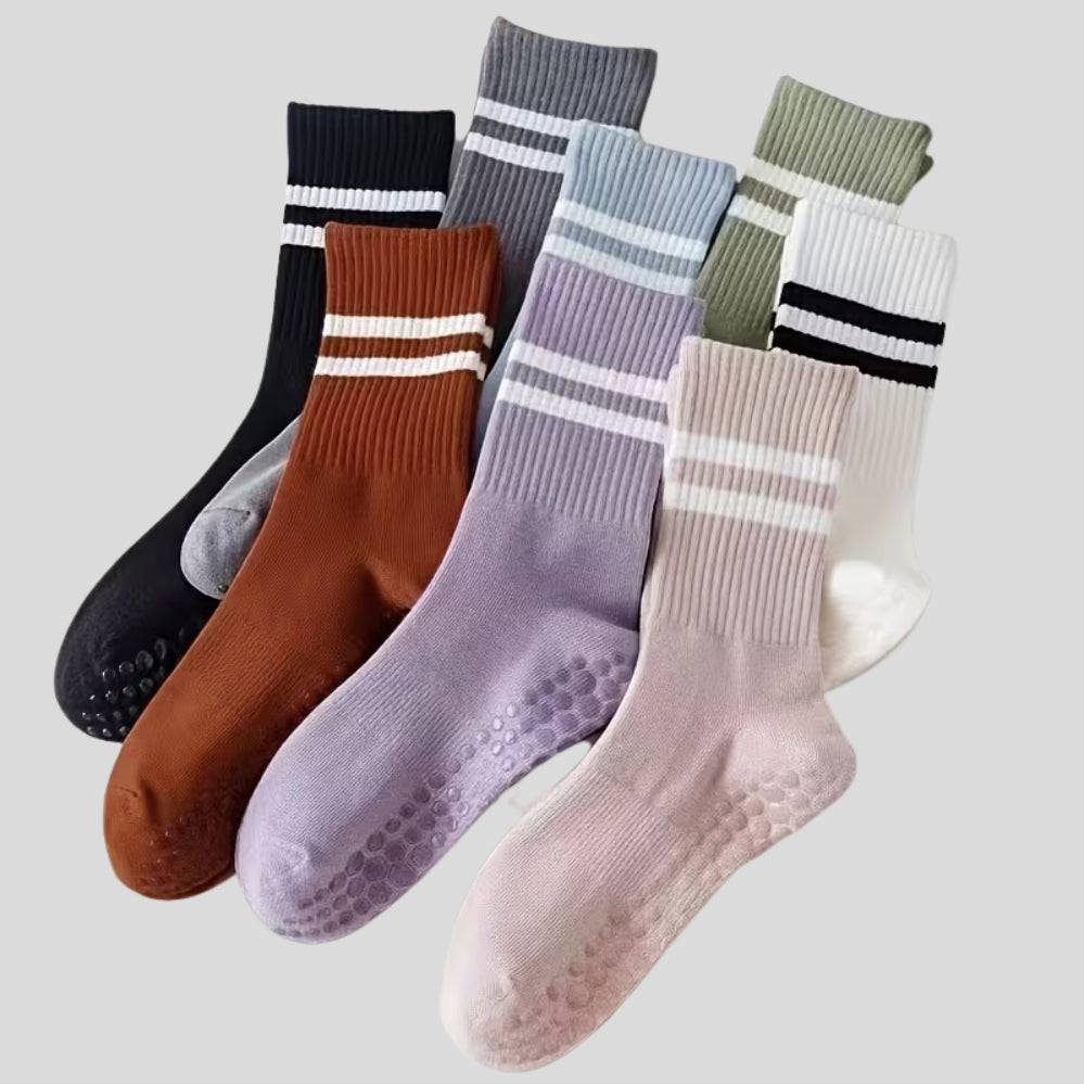 Lot de 8 paires chaussettes yoga femme antidérapantes – intérieur & sport mi-mollet