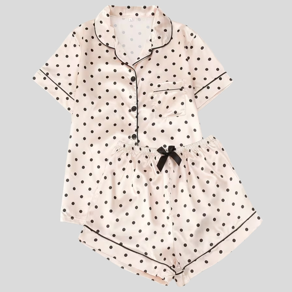 Pyjama femme ado à pois – ensemble short et manches courtes, tenue de nuit légère