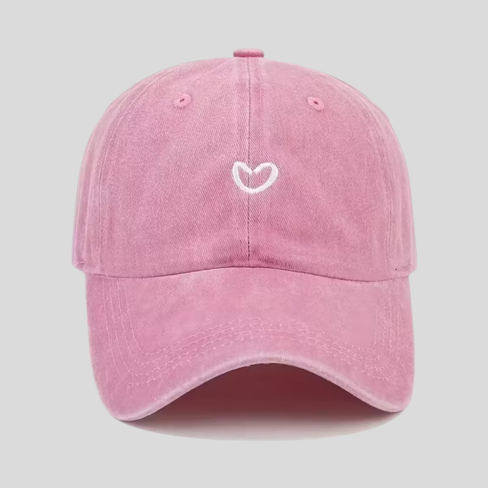 Casquette baseball rétro brodée cœur – maille respirante, style lavé unisexe été
