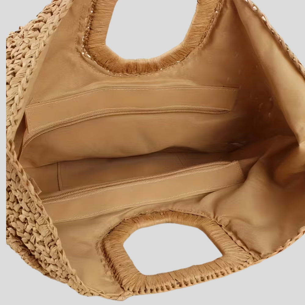 Sac de plage demi-lune RE HRYTTON – tissé à la main, cabas d’été pour vacances et plage