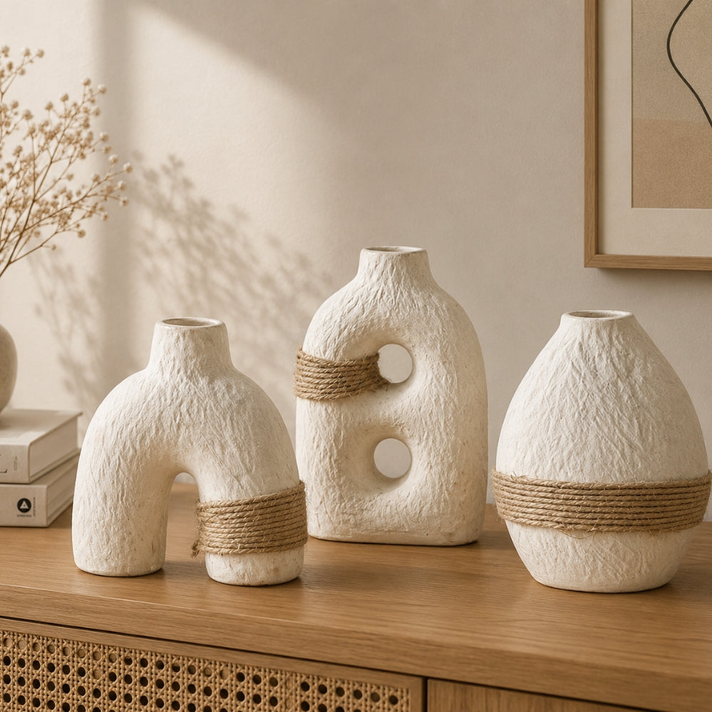 Vase Céramique Minimaliste avec Lanière – Décoration Élégante pour Maison et Salon