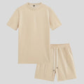 Ensemble homme 2 pièces été – t-shirt col rond gaufré + short sport à cordon