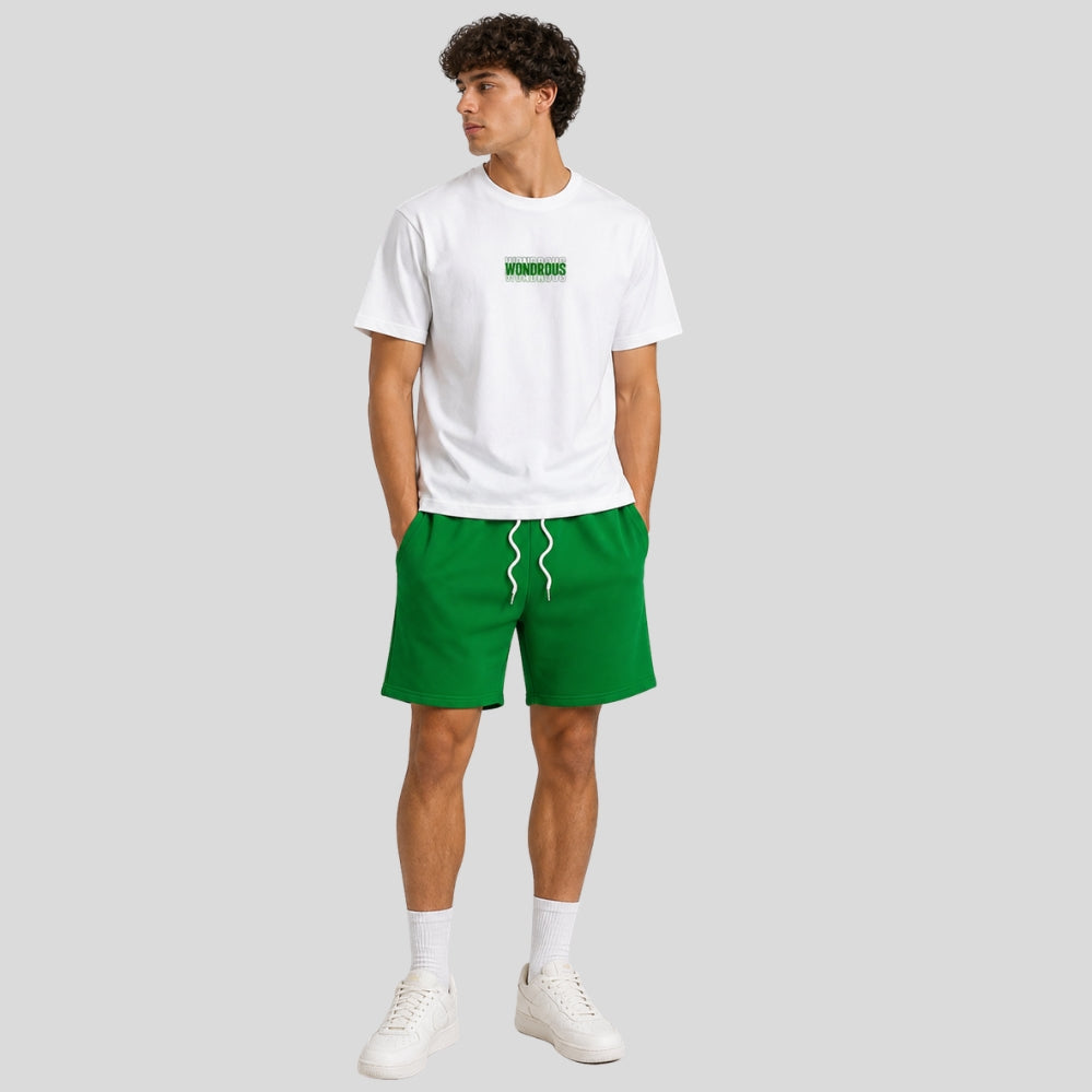 Ensemble sport homme – t-shirt col rond imprimé géométrique + short taille élastique poches