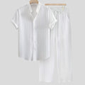 Ensemble homme été rayé – chemise manches courtes + pantalon cordon, plage & quotidien