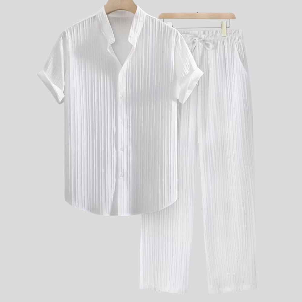 Ensemble homme été rayé – chemise manches courtes + pantalon cordon, plage & quotidien