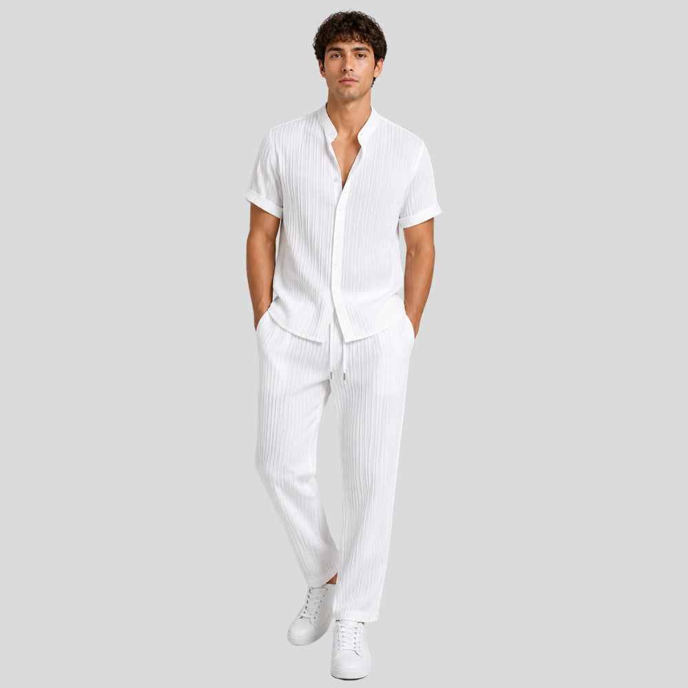 Ensemble homme été rayé – chemise manches courtes + pantalon cordon, plage & quotidien