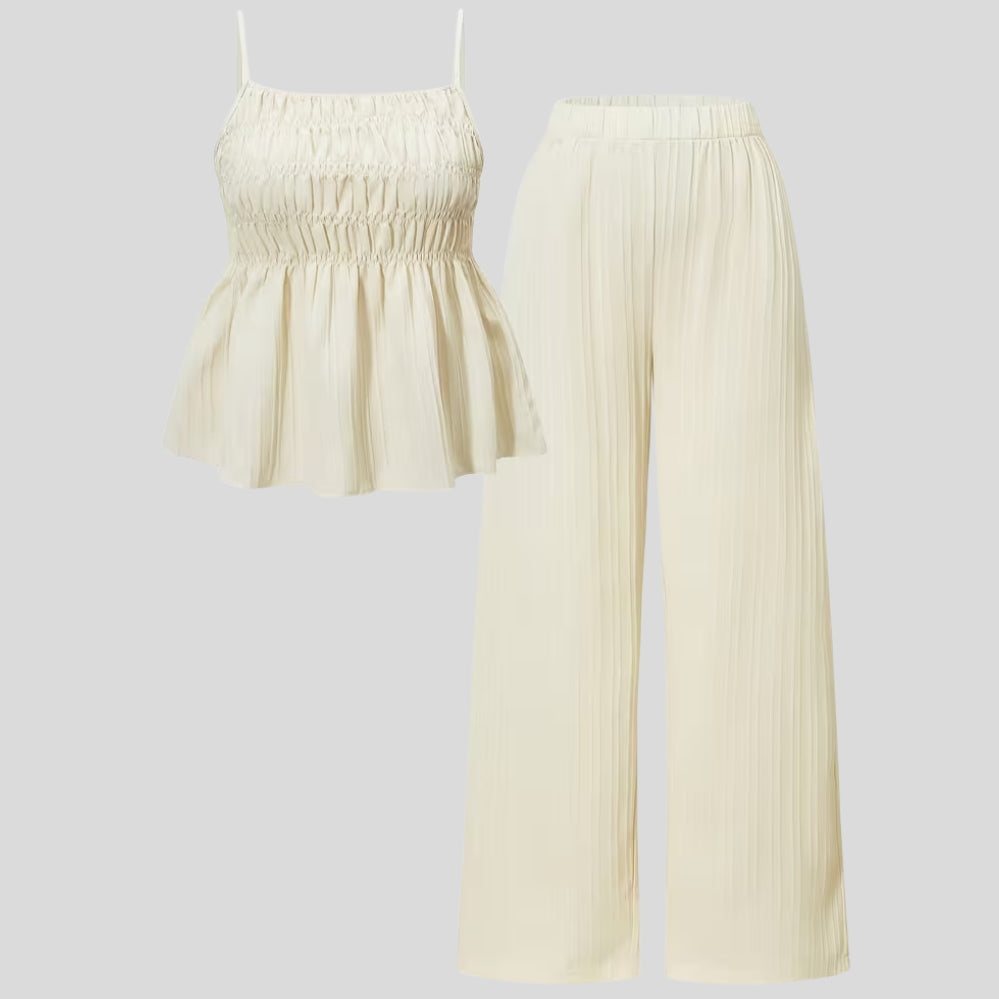 Ensemble fille été Y2K – débardeur plissé & pantalon large, tenue vacances ado