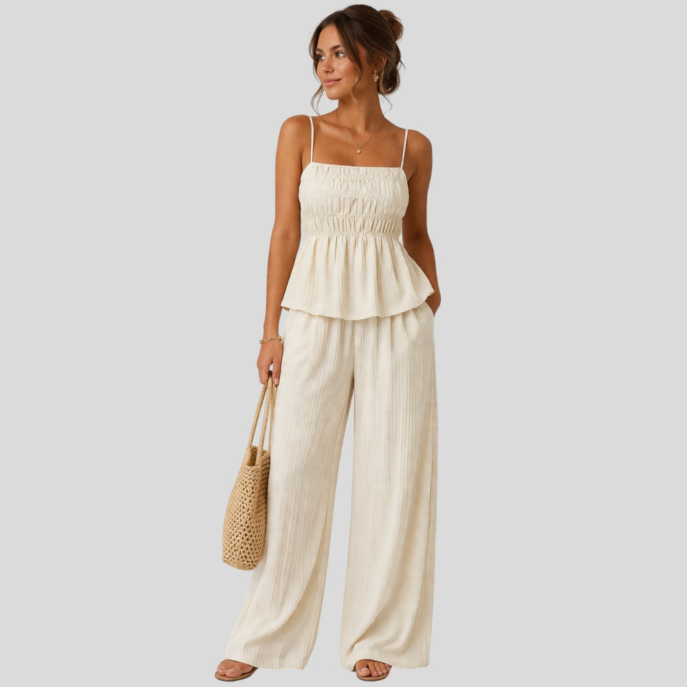 Ensemble fille été Y2K – débardeur plissé & pantalon large, tenue vacances ado