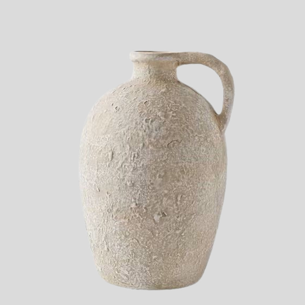 Vase Floral Artisanal en Poterie Rustique – Décoration Peinte à la Main pour Intérieur