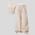 Ensemble fille Y2K 2 pièces – top court col nu + pantalon large rayé, style rétro ado