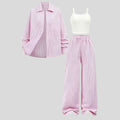 Ensemble ado 3 pièces rayé – chemise + pantalon, style printemps/automne extérieur