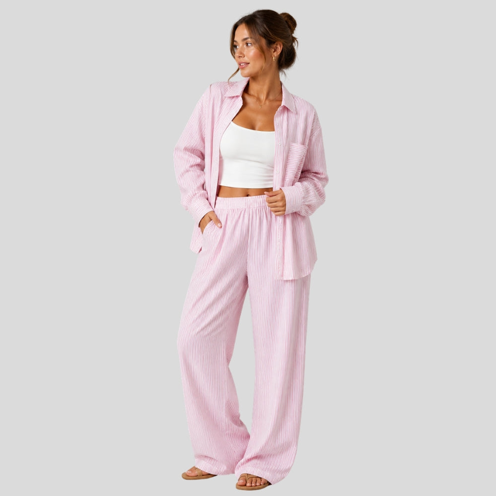 Ensemble ado 3 pièces rayé – chemise + pantalon, style printemps/automne extérieur