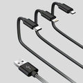 Câble de charge 3-en-1 rapide – nylon tressé, multi-longueurs, iPhone & Android universel
