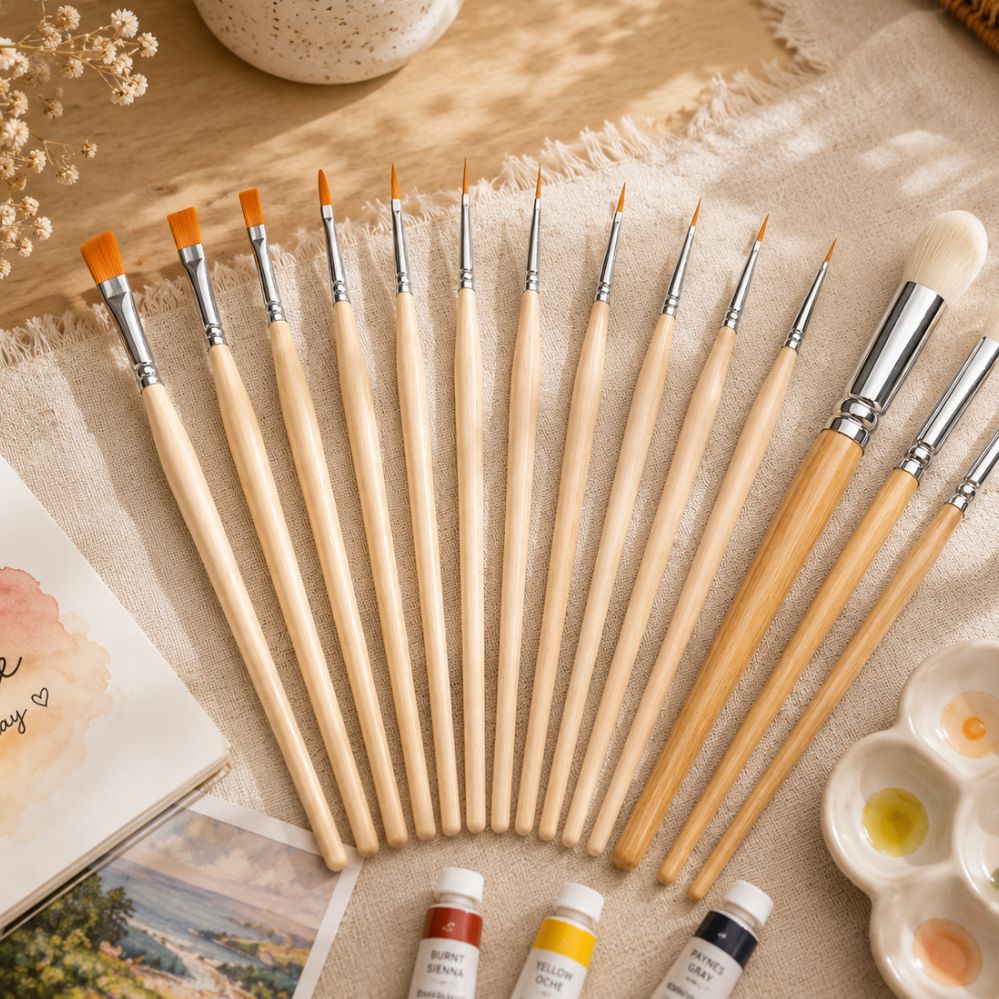 Set pinceaux Yutiars 13 pièces premium – multi-formes, acrylique, huile & aquarelle