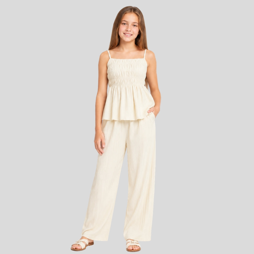 Ensemble fille été Y2K – débardeur plissé & pantalon large, tenue vacances ado