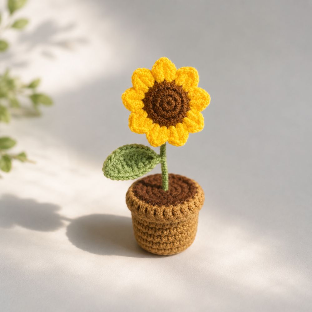 Plante artificielle crochetée main – pot décoratif laine, cadeau fête des Mères & Saint-Valentin