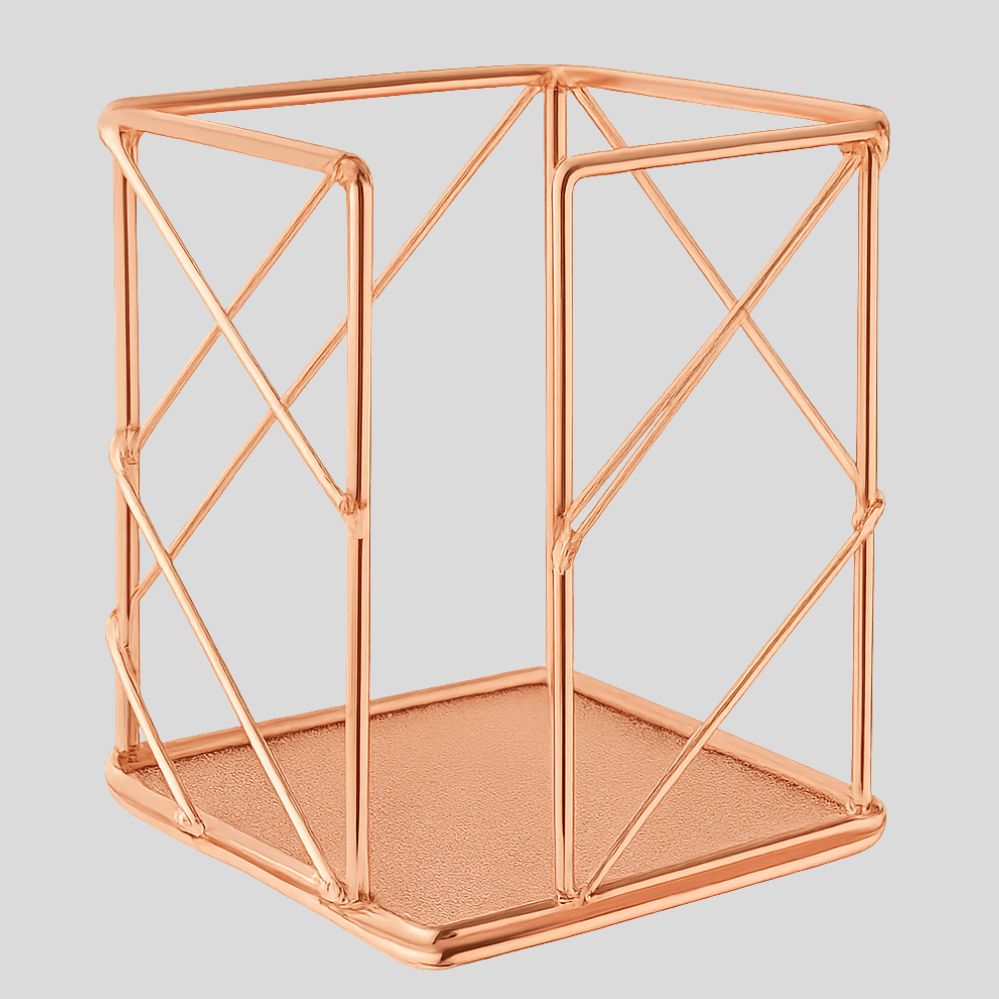 Organisateur de bureau carré en métal pour stylos, notes adhésives et accessoires de rangement quotidien