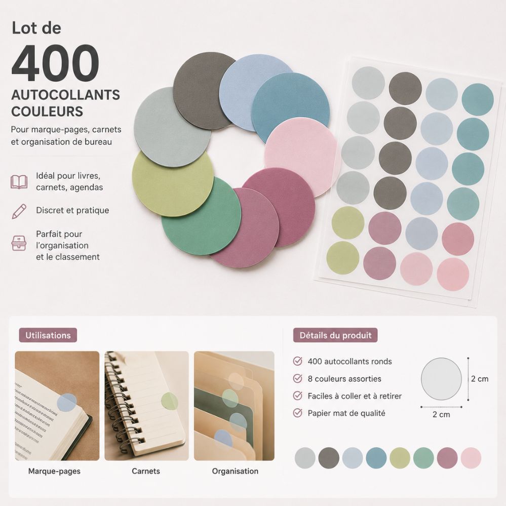 Lot de 400 autocollants transparents pour marque-pages, carnets et organisation de bureau