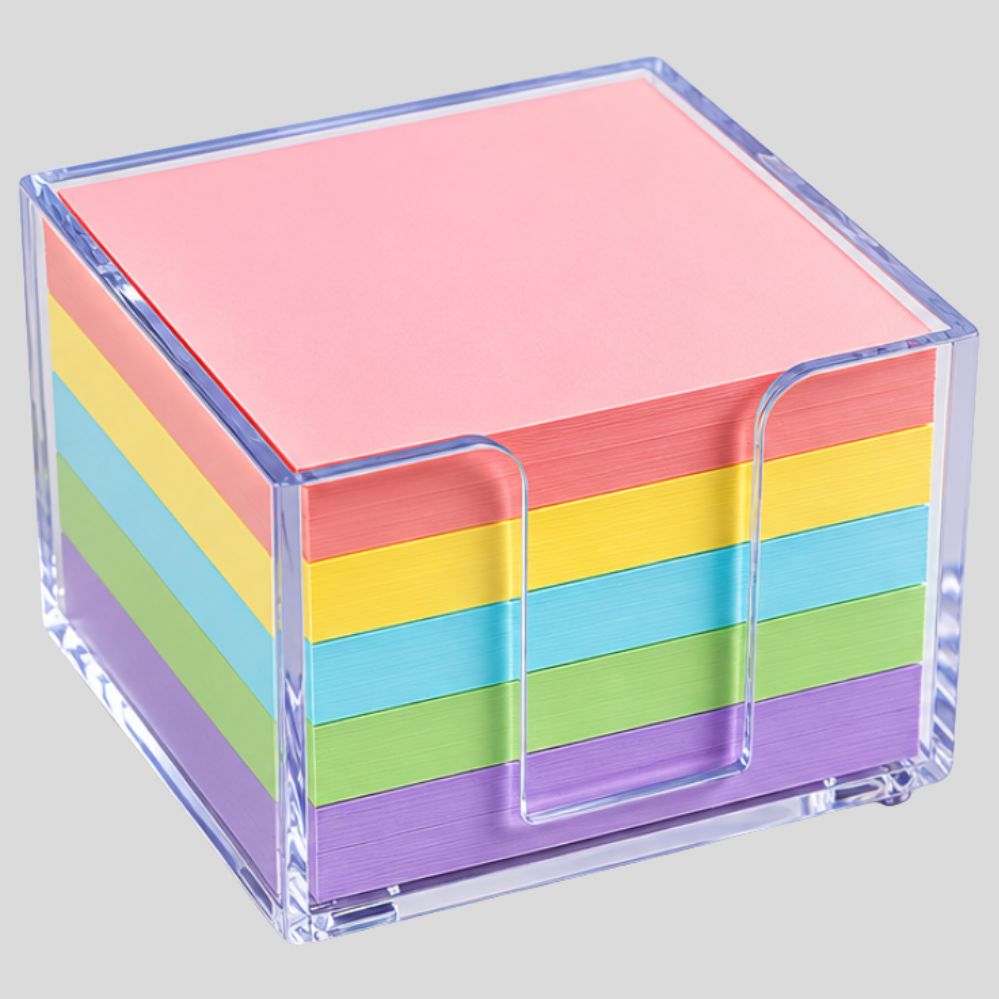 Lot de 500 notes autocollantes macaron – carrées, support acrylique, bureau & école