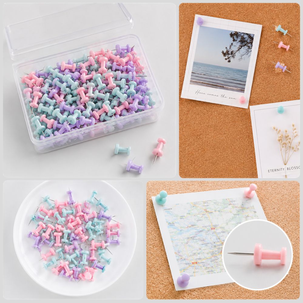 Pack of 100 colorful decorative pins - push pins for boards, photos & cork