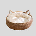 Niche ronde en rotin tressé pour chat, confortable, élégante et idéale pour un repos toute l’année