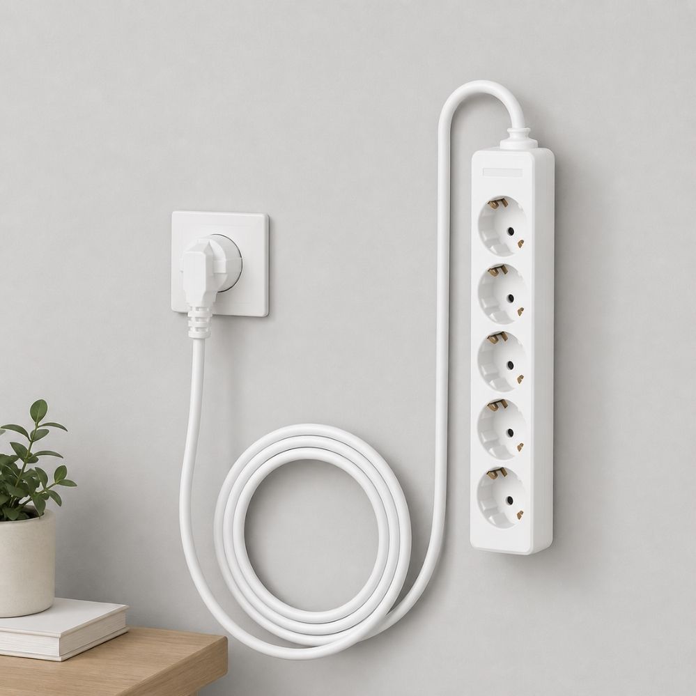 Multiprise 5 prises européenne 250V/16A – câble 1,4 m, usage maison & bureau