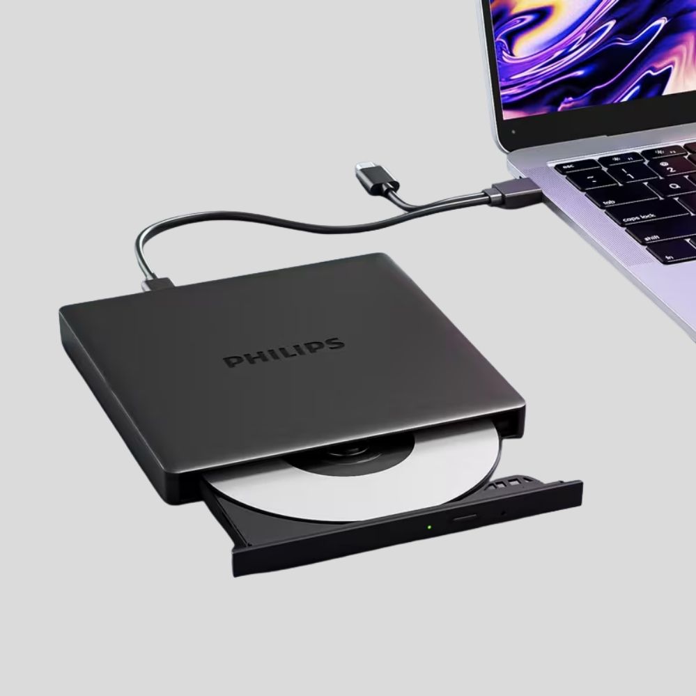 Lecteur CD/DVD externe PHILIPS – USB plug & play, portable, lecture & gravure silencieuse
