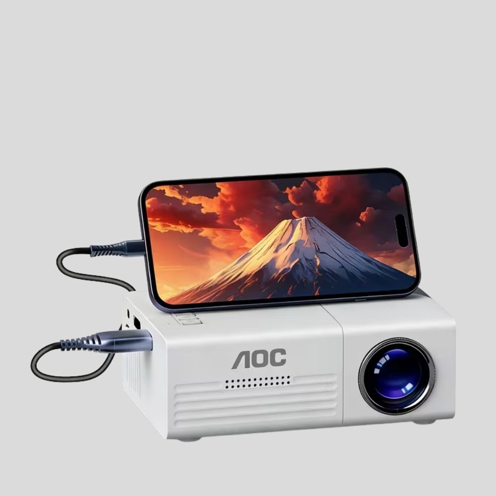 Mini projecteur AOC portable – extérieur, 1080P support, compatible smartphone/PS4/USB