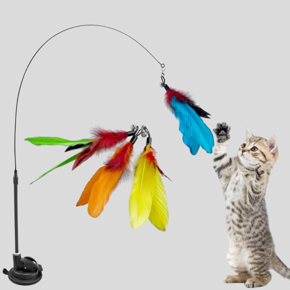 Jouet interactif pour chat avec oiseau réaliste, plumes et grelots, équipé de ventouses puissantes pour stimuler l’instinct de chasse sans pile