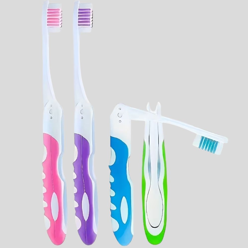 Lot de 4 brosses à dents pliables – poils souples, voyage, camping & randonnée