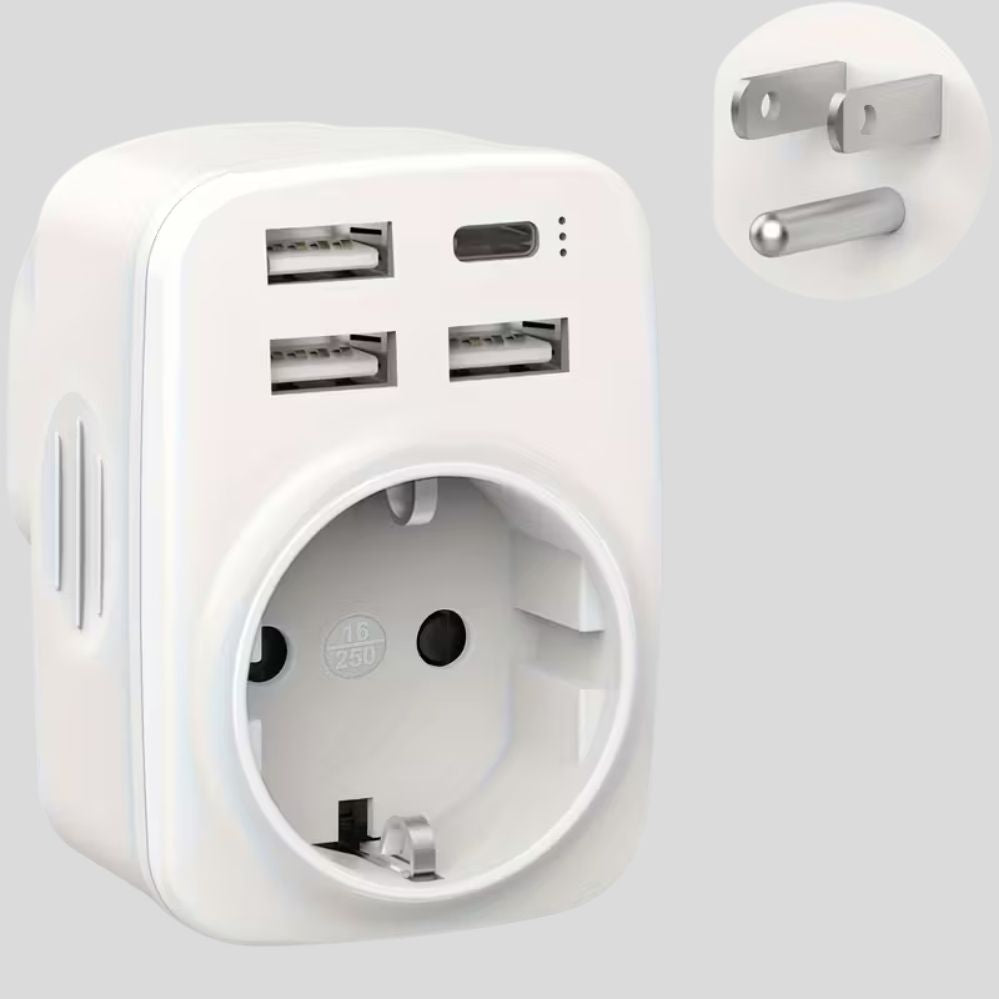 Adaptateur de voyage USA – Type B, 3 USB + 1 USB-C, charge rapide 3.4A