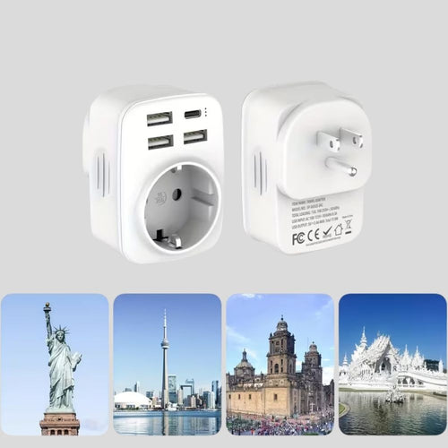 Adaptateur de voyage USA – Type B, 3 USB + 1 USB-C, charge rapide 3.4A