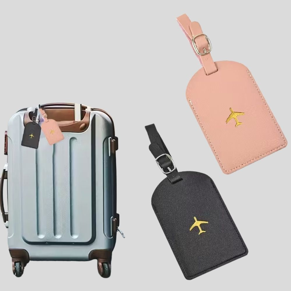 Lot de 2 étiquettes de bagage élégantes – imperméables, rouges & noires, voyage