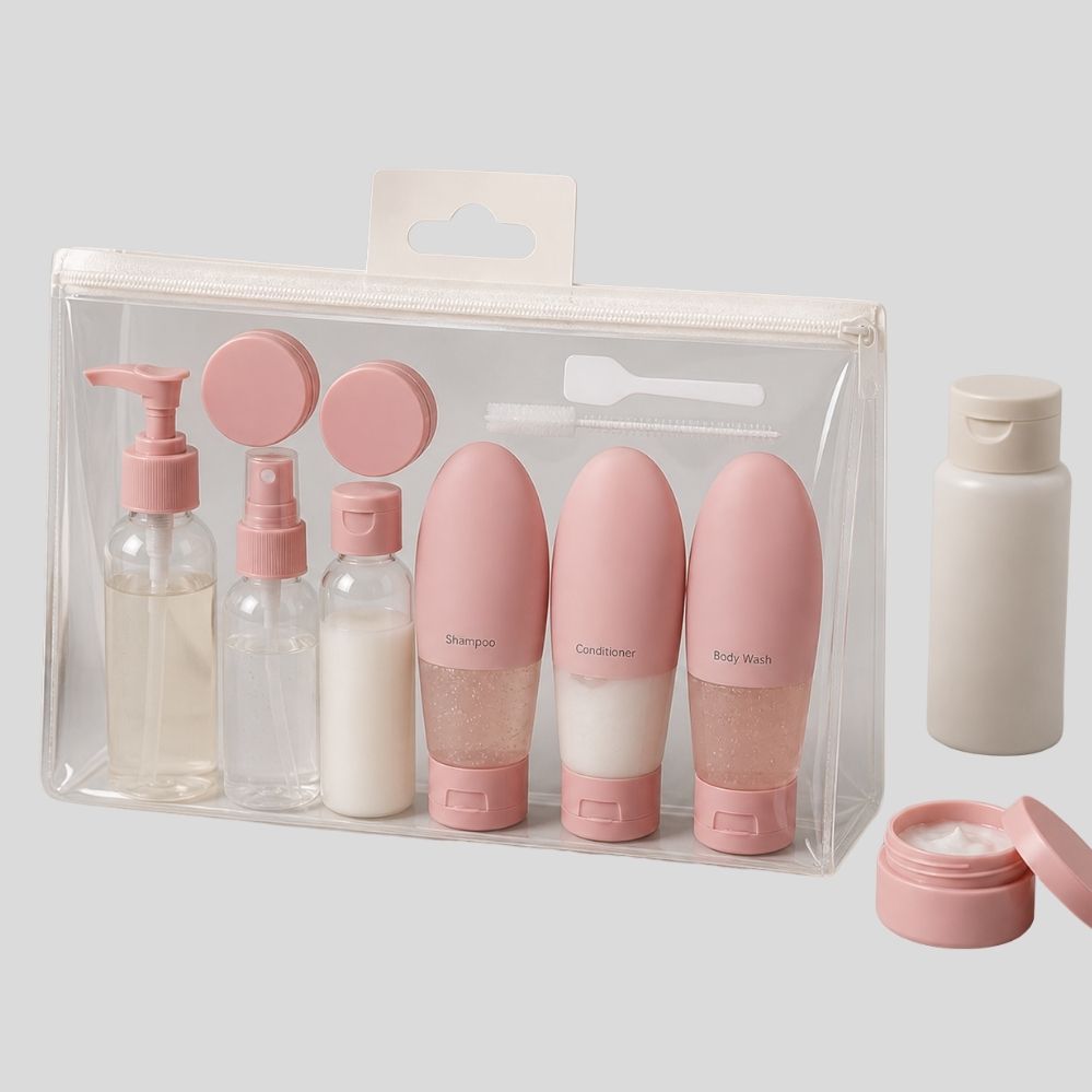 Kit voyage 11 pièces – flacons rechargeables pour shampoing & gel douche, portable