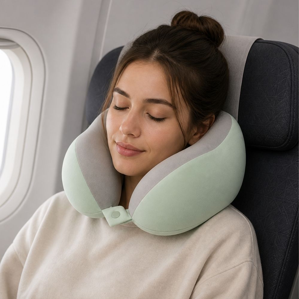 Oreiller cervical ergonomique en U – mousse mémoire, soutien cou, sac de transport, voyage & bureau