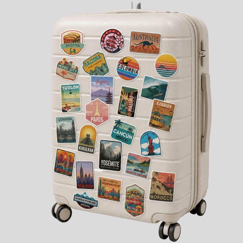 Lot de 50 stickers voyages villes – Paris, Rome, Londres, Tokyo & plus, scrapbooking et journaling