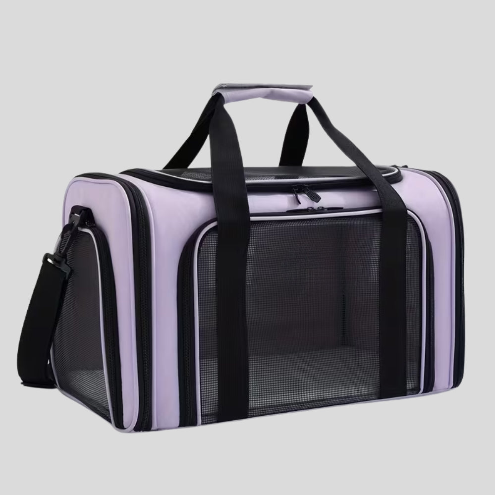 Sac de transport souple pour chats et petits chiens avec panneaux respirants, ouvertures pratiques et bandoulière réglable pour voyager confortablement