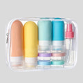 Set de 17 flacons de voyage en silicone – anti-fuites, cosmétiques & toilette avec sac