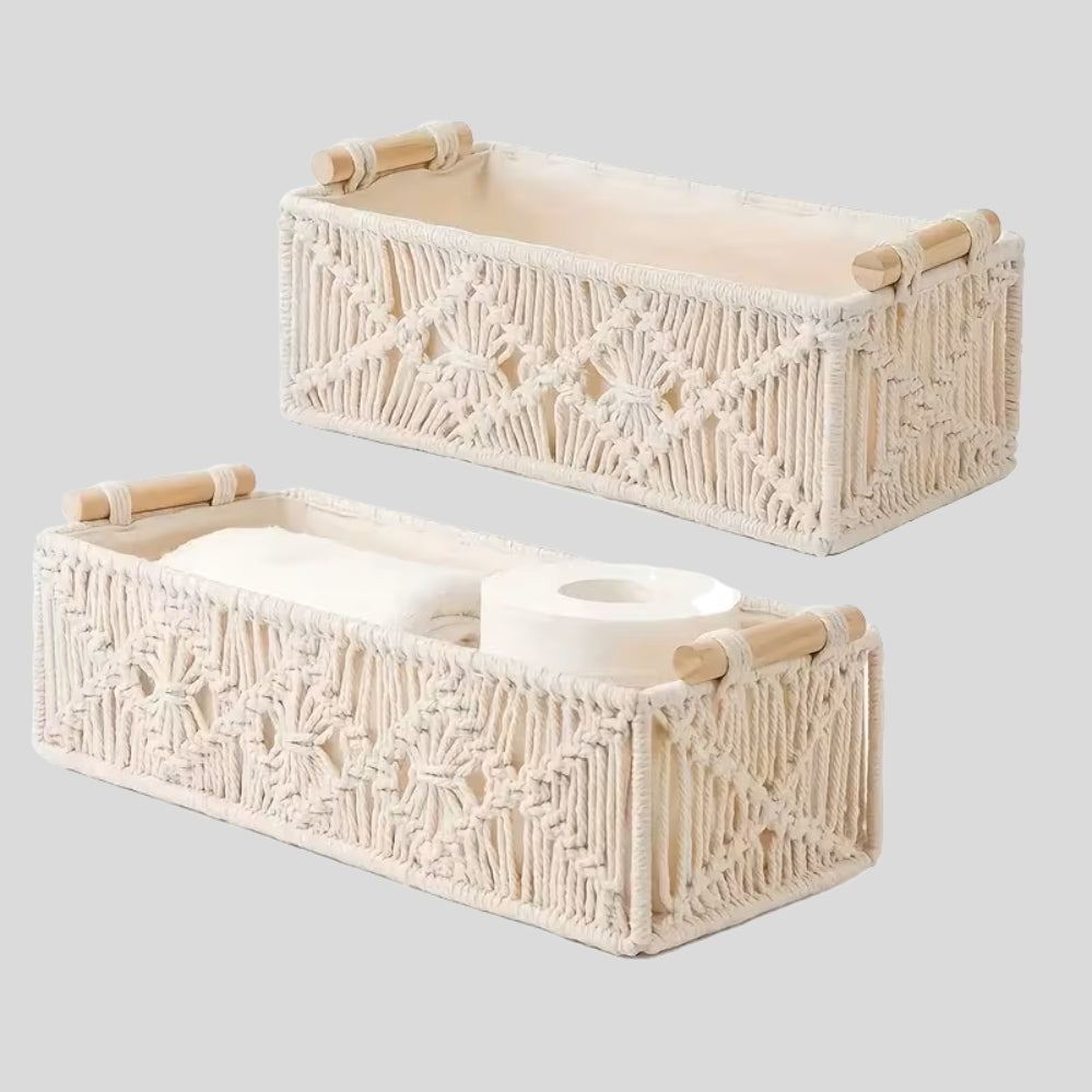 Panier de rangement nordique tressé à la main pour étagère, bureau ou salle de bain