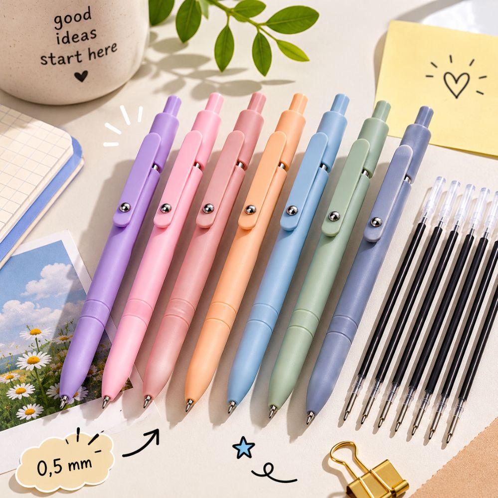 Ensemble de stylos gel avec 10 recharges à séchage rapide et pointe fine 0,5 mm pour bureau et papeterie élégante