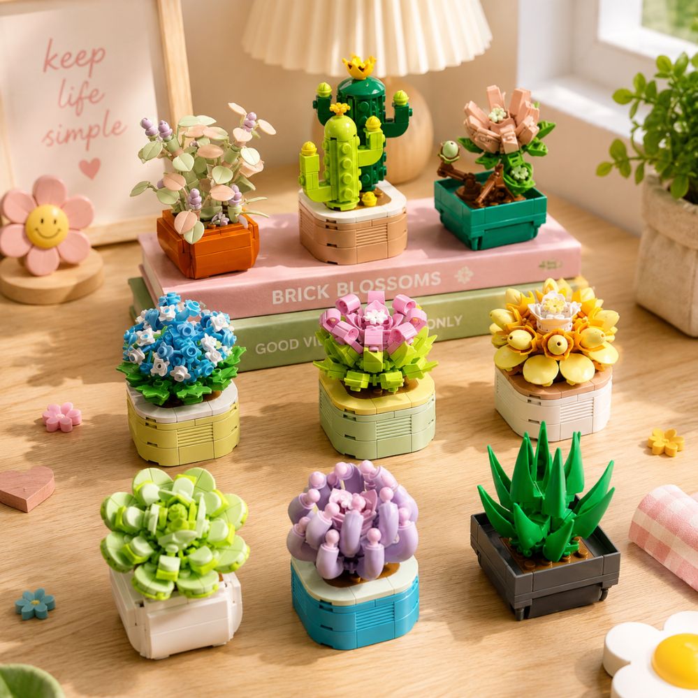 Blocs de construction pot de fleurs – puzzle décoratif bureau, adulte & ado
