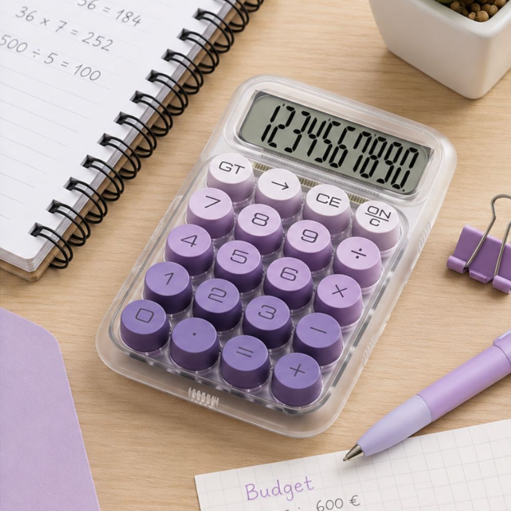 Calculatrice transparente High-V – design bonbon, portable bureau & étudiants
