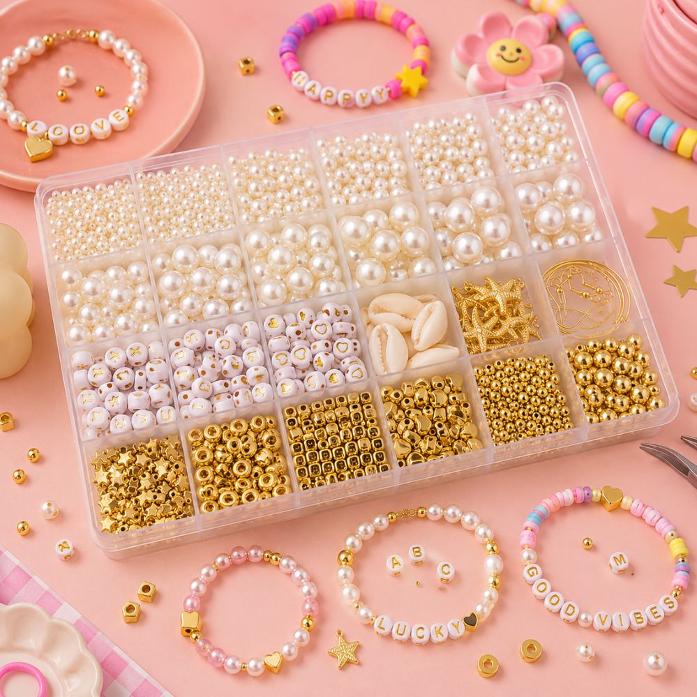 Kit bijoux DIY 630–1610 pcs – perles, lettres & accessoires bracelets et boucles d’oreilles