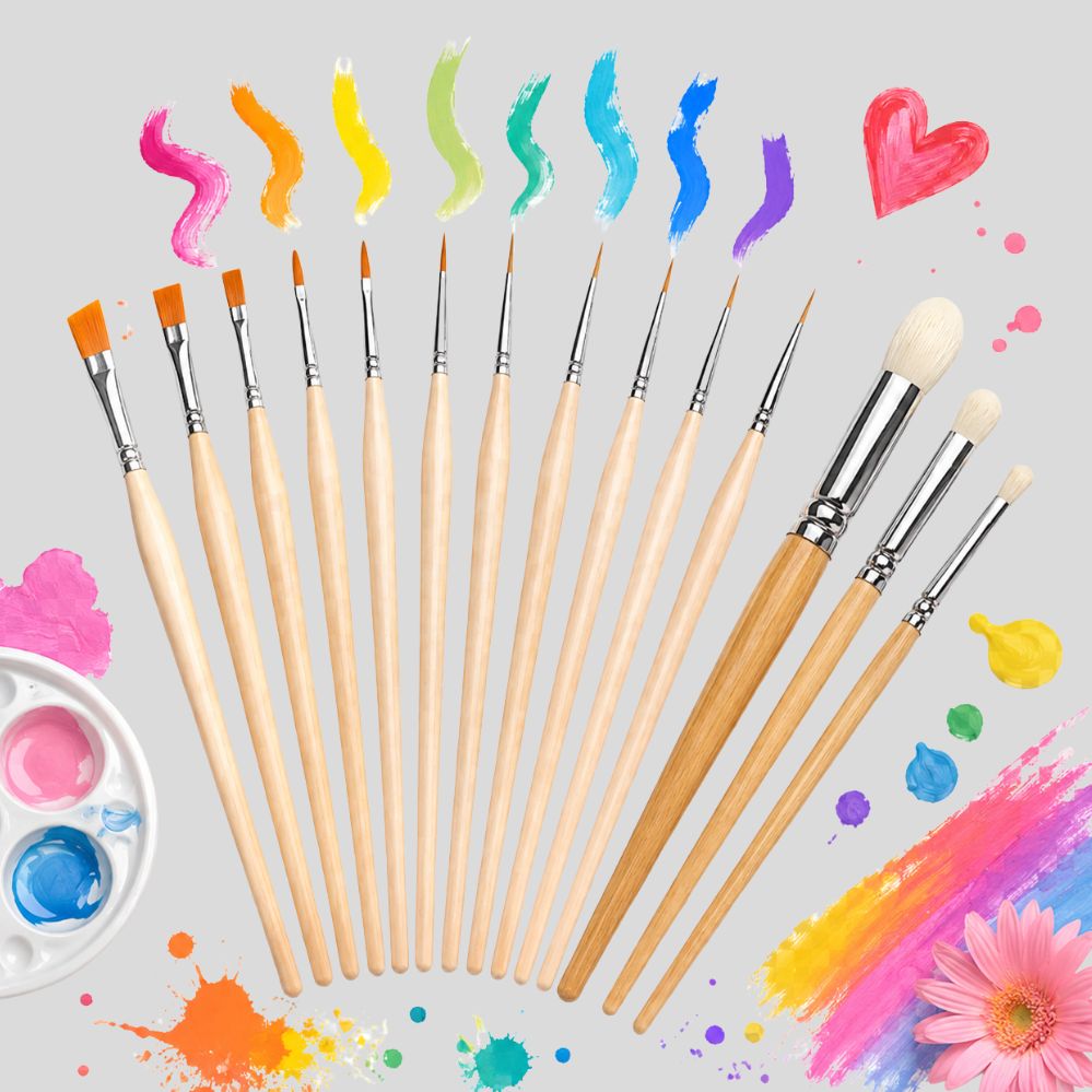Set pinceaux Yutiars 13 pièces premium – multi-formes, acrylique, huile & aquarelle