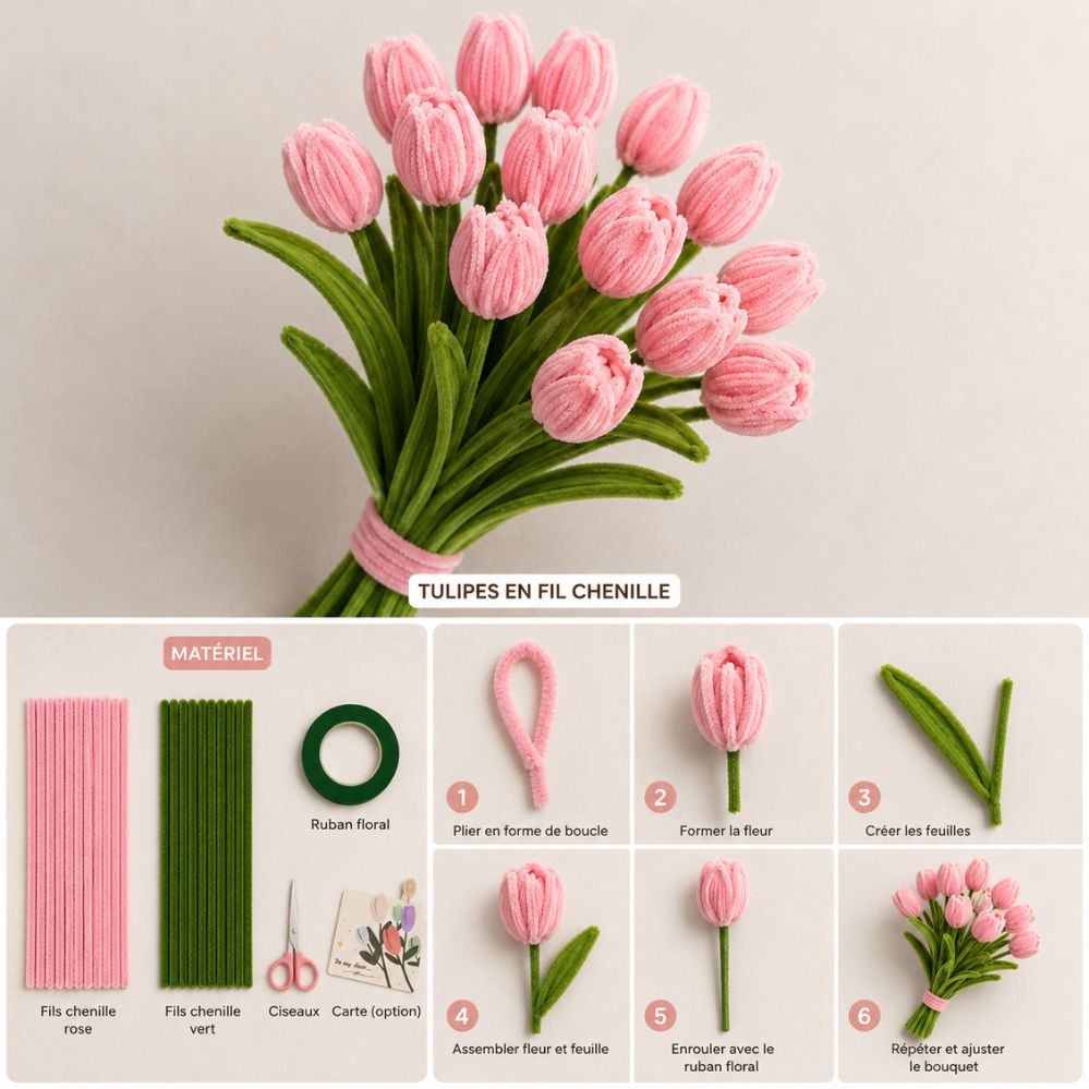Lot 172 pièces tiges tulipe DIY floral – kit bricolage bouquet, fil & accessoires Thanksgiving