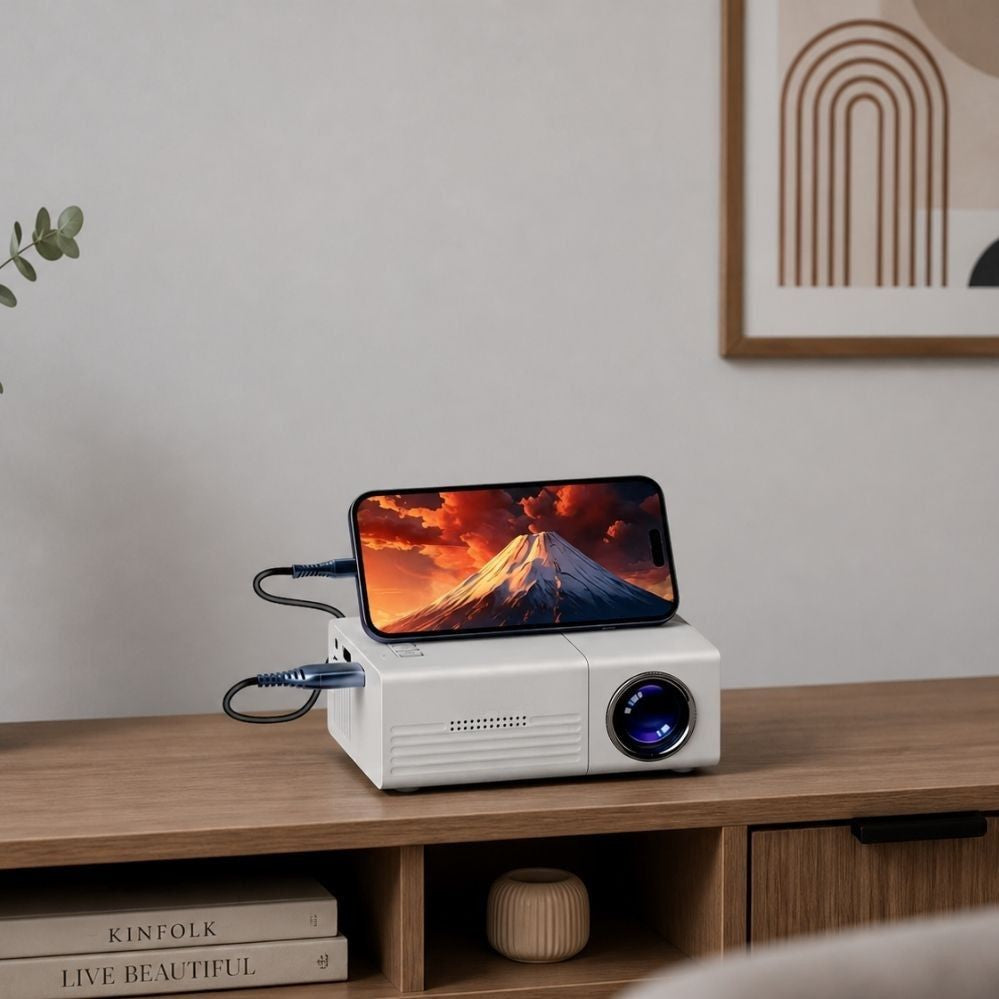 Portable mini projector – for outdoor use, 1080p support, compatible with smartphones, PS4, and USB